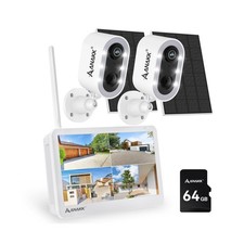 4MP Wireless Security Camera System with 10" LCD Monitor  64G Card, Outdoor/...