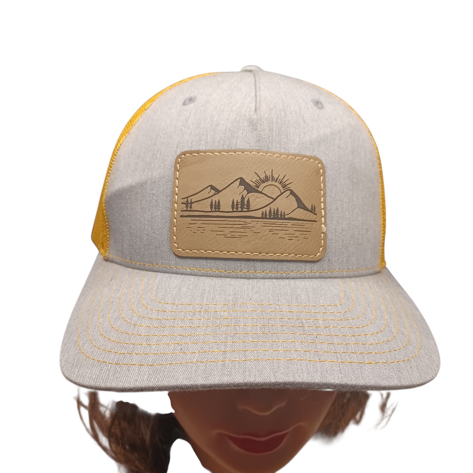 Grey Orange Snapback Leather Patch Mountain Lands… - image 1