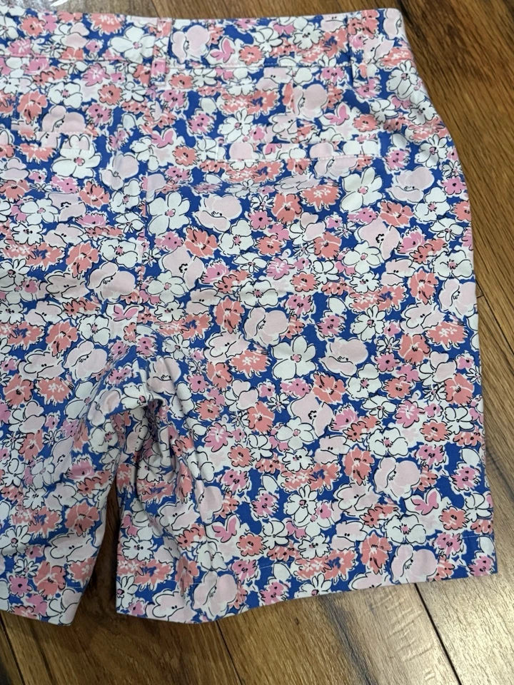 Pantalones Cortos Elásticos Chinos Talbots Para Mujer Talla 6 Rosa Azul Bolsillos Florales 6.5" Ins. Foto 3 de 4