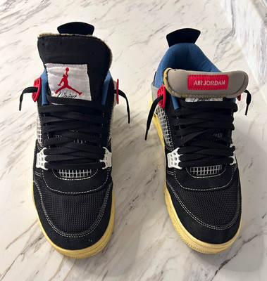 Jordan Air Jordan 4 Men s Mid Top Lace-Up Basketball Sneakers Black Blue Red