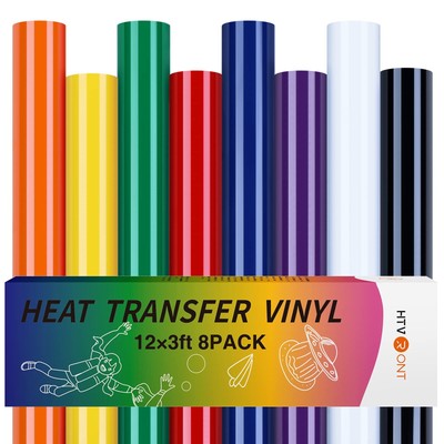 HTV Heat Transfer Vinyl Bundle - 8 Pack 12'' x 3FT HTV Vinyl for T-Shirts Iro...