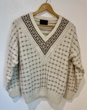 Vintage Artesanias Dannita 100 Alpaca Sweater V Neck Peru Cream Brown Nordic M