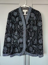 Vintage Niteline Della Roufogali Blazer Large Black Sequin Velvet Beaded Jacket