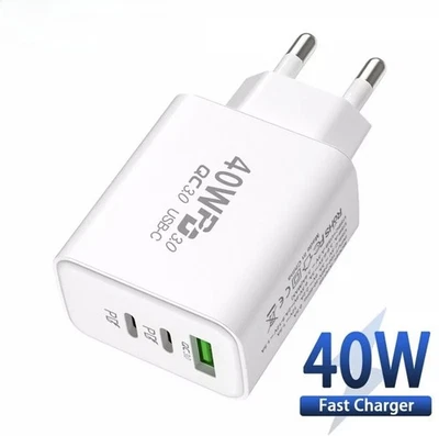 Charger Mehrfach Stecker 3fach Schnellladegerät 1x40W Netzteil 2x USB-C + 1x USB - Bild 1 von 4