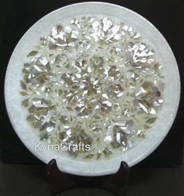 Marble Collectible Planter Mother of Pearl Inlay Work Decorative Plate 12 Inches