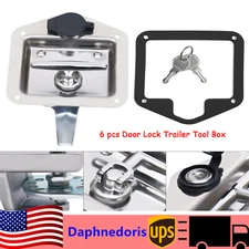 6pcs Stainless Steel Folding T Handle Tool Box Door Latch Trailer Caravan+Keys