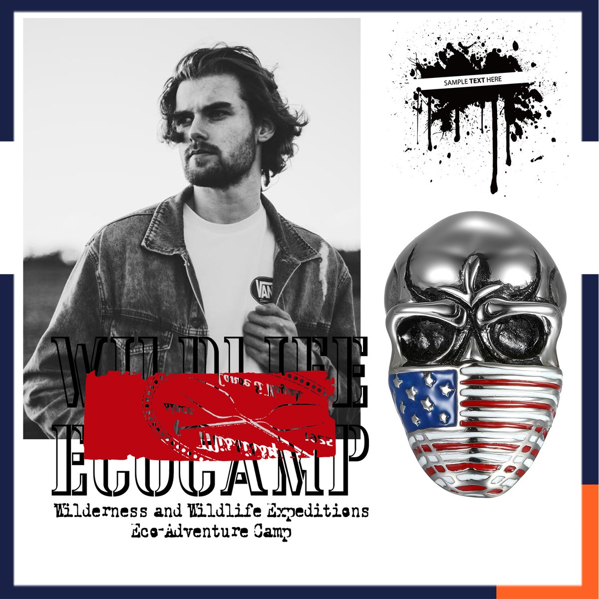 Men's Stainless Steel American Flag Skull Biker Ring - Hypoallergenic Band Ring In US Size 14 - View #2
