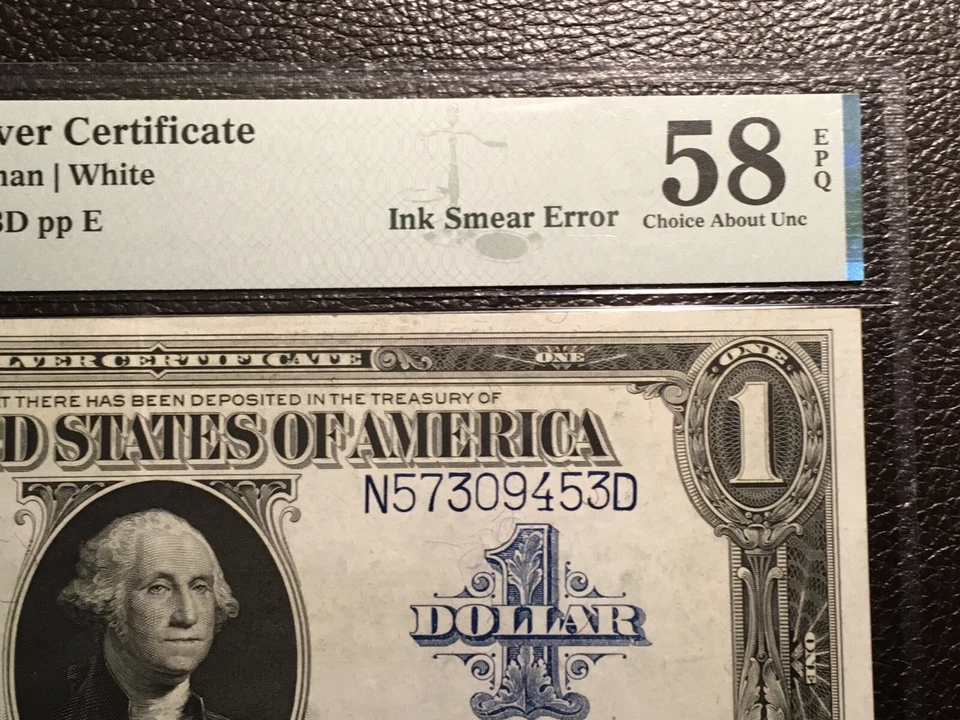 1.00 1923 Large Silver Certificate Error Ink Smear PMG 58 EPQ Hard To Find Note - Image 2 of 4