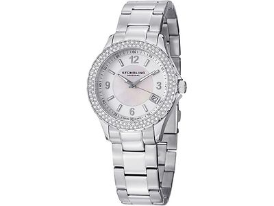 NEW Stuhrling Original 887.01 Women's IRIS White MOP Dial Crystal Bezel SS Watch