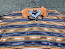 Tommy Hilfiger Polo Shirt Mens X-Large Orange Stripes Casual Short Sleeve retro