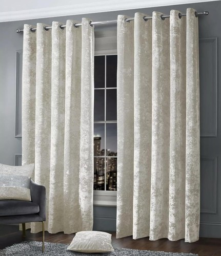 Luxury Fully Lined Eyelet Ring Top Ready Made Crushed Velvet Pair Of Curtains - Picture 16 of 19