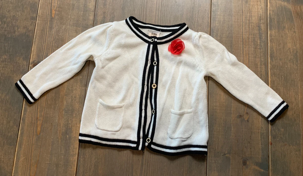 Olivia by Gymboree Baby Girl s White Black Trim Knit Cardigan