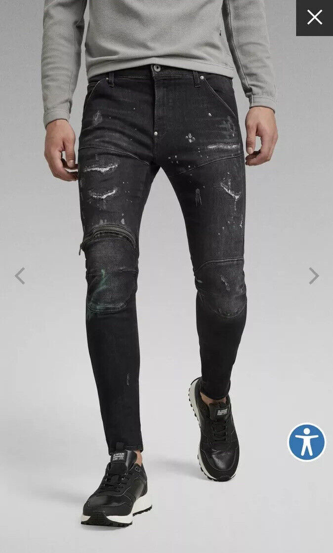 ★ODOR★ Letto raw pants P0000GEY G-Star Raw Men's 5620 Knee Zip Skinny Jeans Black Painted