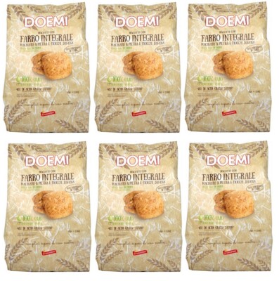 6x Doemi Biscotti Kekse mit stein gemahlenem Dinkel Vollkorn,Haferflocken 450g