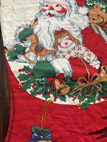 Vintage Christmas Stocking Retro Santa X LARGE JUMBO Sock Cotton Blend Quilted - Picture 4 of 13