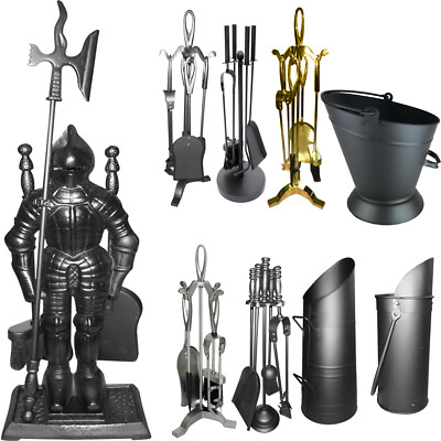 Dark Knight Fireplace Tool Set, Heavy Duty Cast Iron Companion Set, Brush Poker Shovel Tongs Holder Kit Sets, For Log Wood/Briquettes,Black - View #3