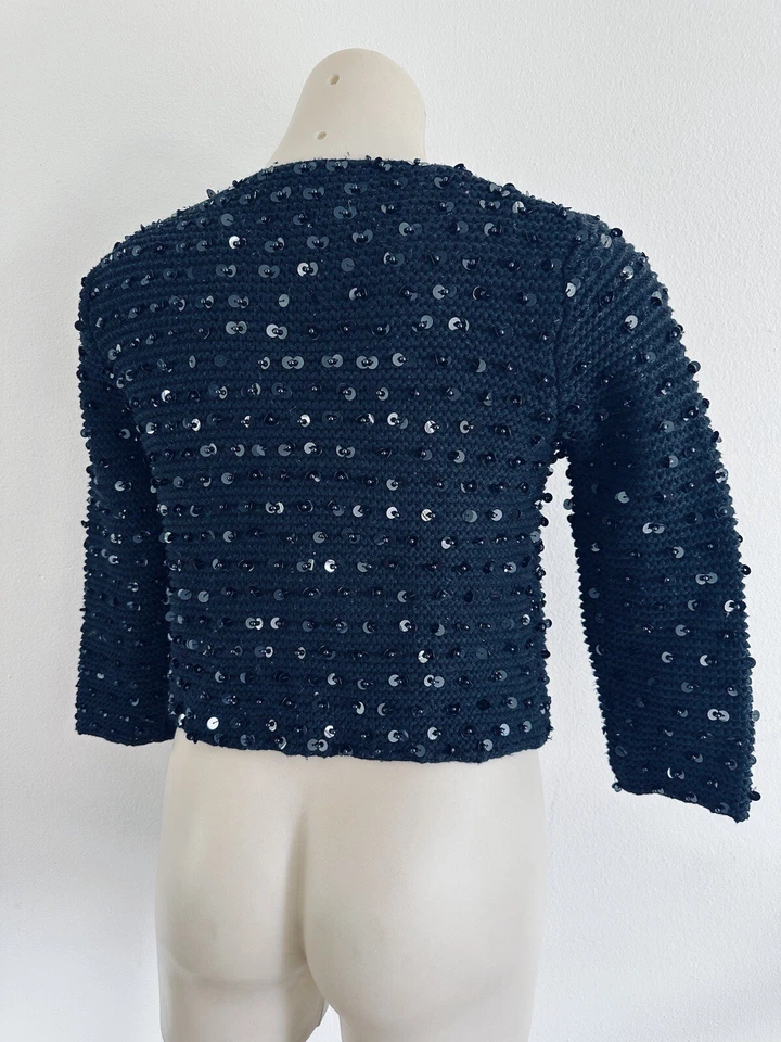 Cárdigan corto ALEXANDER MCQUEEN negro con cuentas algodón lentejuelas bolero noche talla M Foto 3 de 4