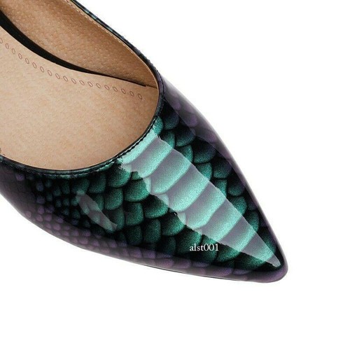 Women Patent Leather Pointy Toe Slip on Flats Casual Loafers Shoes Plus Size - Picture 7 of 21