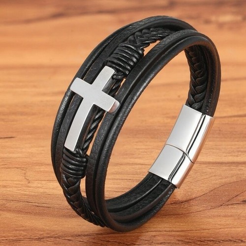 HOT Bracelet men's and women's multilayer Leather Bracelet Christian Cross NEW - Picture 9 of 15