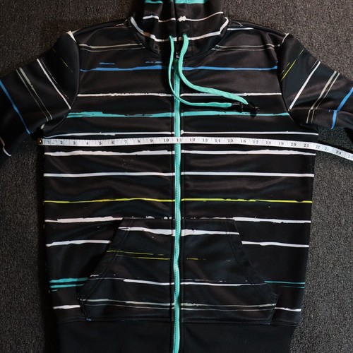Y2K/2000s HOODIEBUDDIE STRIPED CYBER STYLE FULL ZIP HOODIE TEAL SMALL - Picture 4 of 7