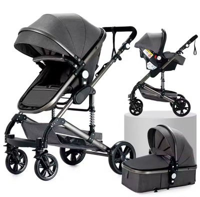 3 in 1 Kinderwagen Buggy Kombikinderwagen Reisebuggy inkl. Babyschale Grau