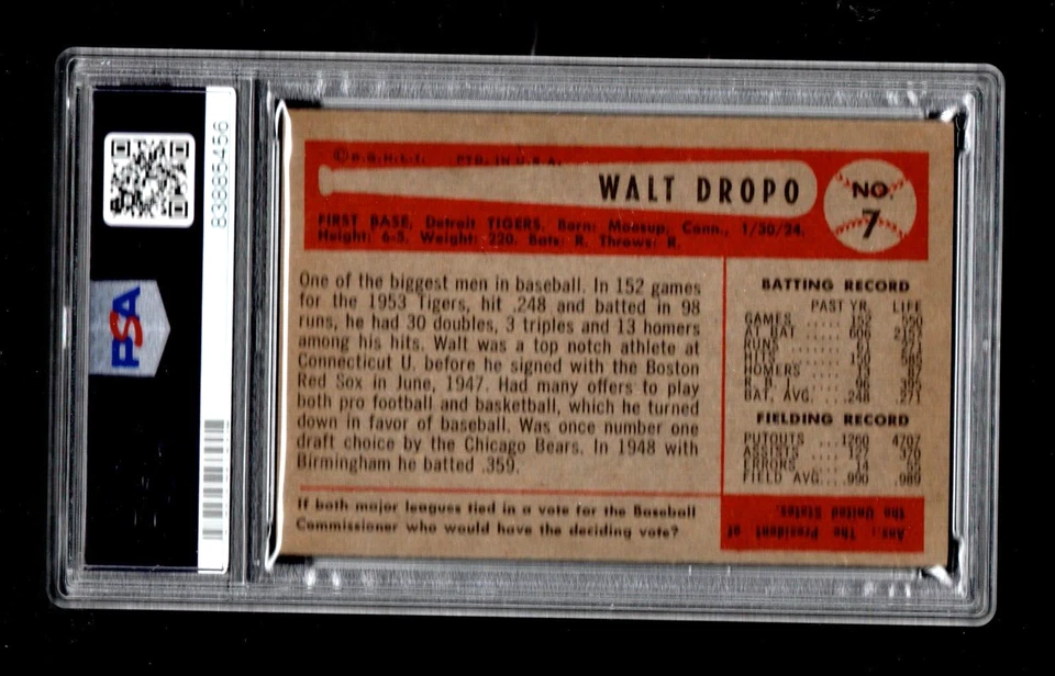 1954 Bowman WALT DROPO Detroit Tigers #7 PSA 6 - Image 2 of 2