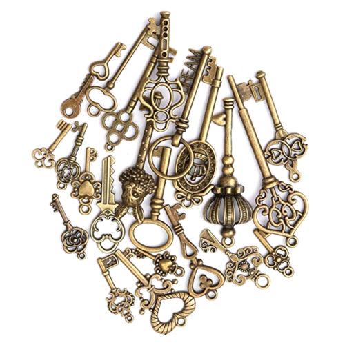 Lot Old Vintage Antique Skeleton Keys Necklace Pendant Bronze DIY Crafts - 第 1/11 張圖片