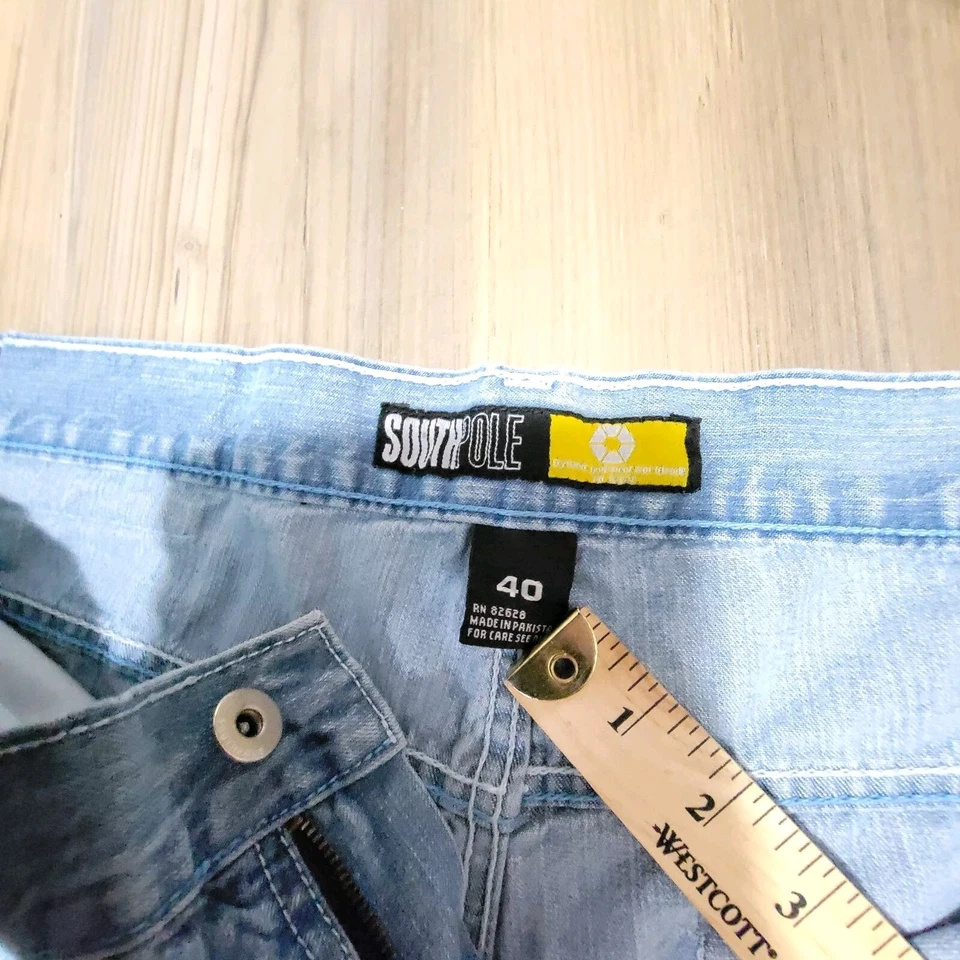 Pantalones Cortos de Jean Southpole Vintage Y2K Para Hombre 40 Sueltos Sueltos A Cuadros Azul Desteñido Foto 4 de 4