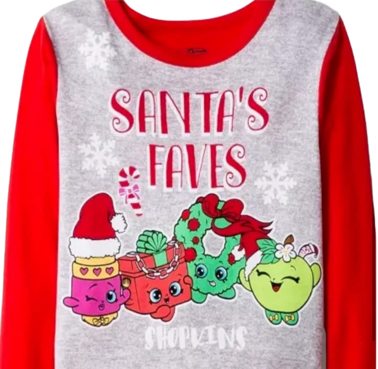 Shopkins Conjunto de 4 Piezas Mezcla y Combina Vacaciones Navidad Pijama Niñas Talla 4 Nuevo con Etiquetas Foto 3 de 4