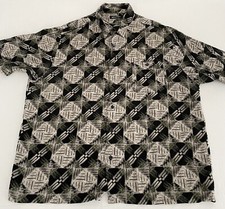 Puritan Short Sleeve Geometric Hawaiian Butto Up L Black Gray 0124