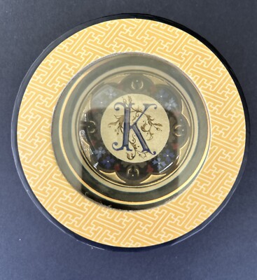 Punch Studio France Chrystal Art Glass Paperweight 3.5  Monogrammed ~K~ Sticker
