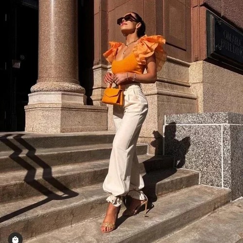 ZARA WOMAN ORANGE COMBINATION ORGANZA KNIT CROP TOP SIZE M REF. 2142/065/615 ASO - Picture 3 of 11