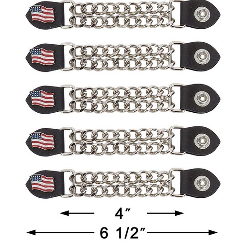 USA Flag Leather Motorcycle Vest Extenders for Men Biker Double Chrome Chains - Picture 2 of 2