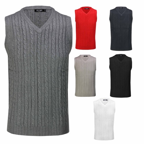 Mens Classic Cable Knitted Sleeveless V 