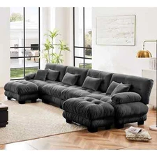 Living Room 2-4 Seat Chenille Cloud Couch Sofa Set Lumbar Pillow w/O Ottoman