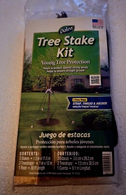 Lot of 3 Dalen Natural Wood Stake Kits with Straps Wind Protection New in Pack