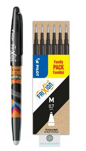Pilot FriXion BALL 07 MIKA Design Erasable Pen Black Ink+Refill 6-Pack