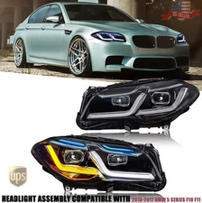 Pair LED Headlights Assy Upgrade For 2010-17 BMW 5 Series F10 F18 Xenon/Halogen
