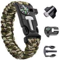 Survival Outdoor Armband Kompass Feuerstein Messer Signal-Pfeife Seil Camouflage