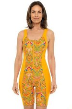 Coolibar UPF 50 Women's Palm Plaza Knee Swimsuit Apricot Crush Mosaic Large NWT