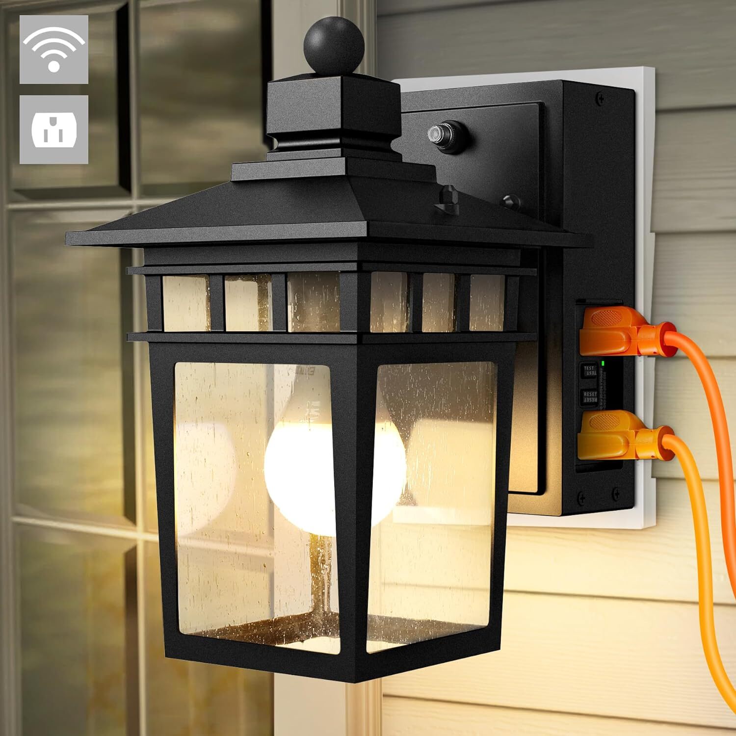Dusk to Dawn Outdoor Lights with GFCI Outlet Sensor Outside Exterior Porch ...