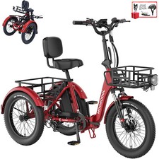 20" Electric Folding Tricycle for Adults, 750W 48V 20Ah Ebike 3" Tire Max 25MPH