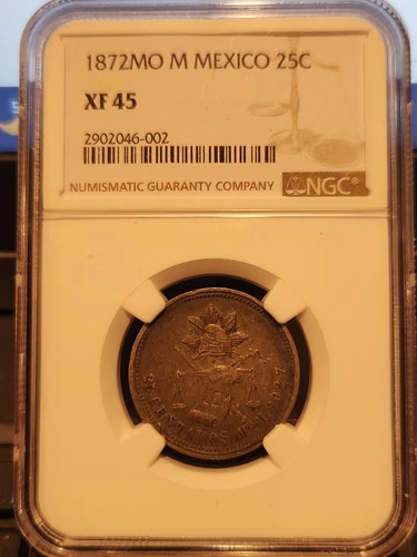 1872 MO M Mexico Silver 25 Centavos NGC XF45 - Low Pop 1/3 - Mintage 220k