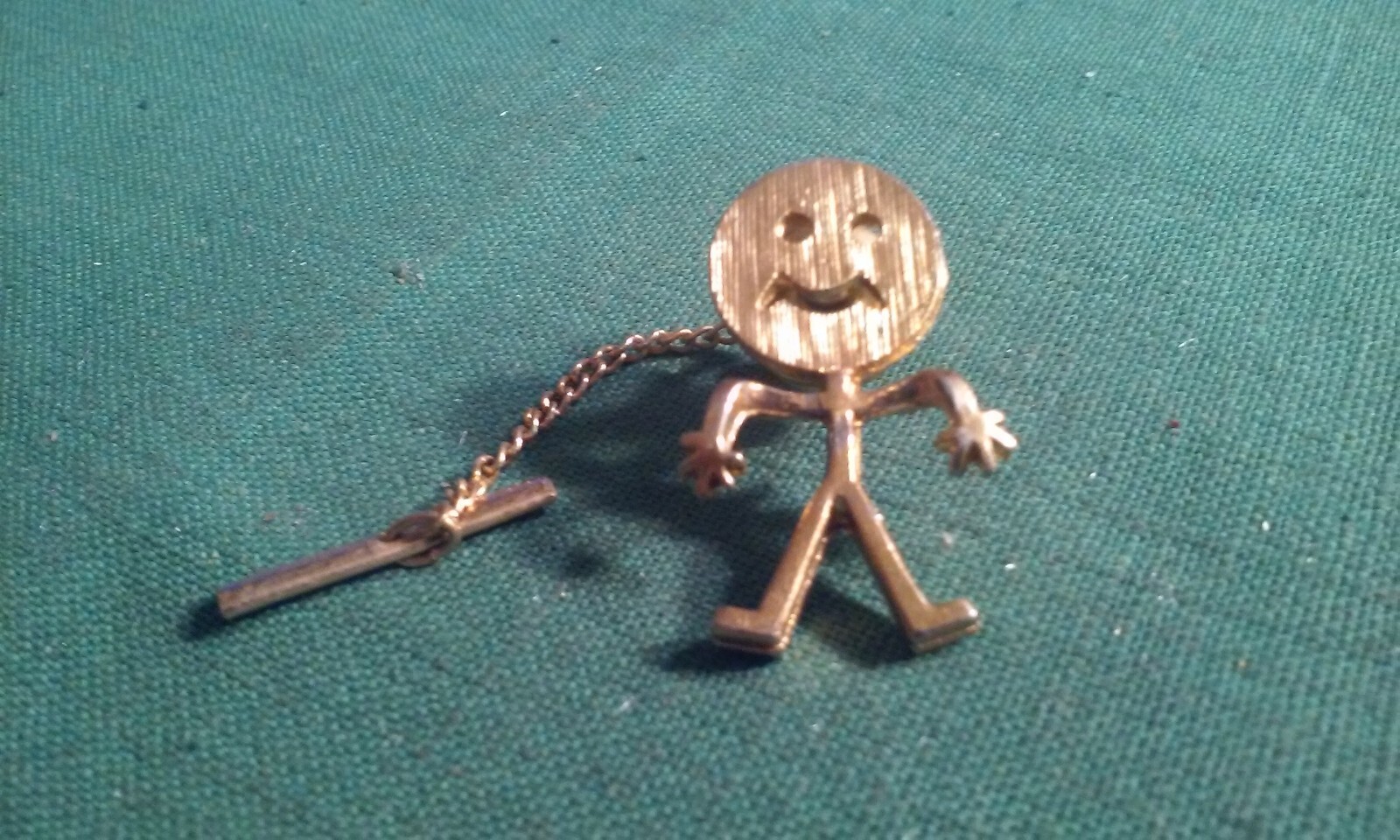 Vintage Gold-Tone Metal STICK MAN Figure Tie-Tack or Lapel Pin w/ Bell Clasp