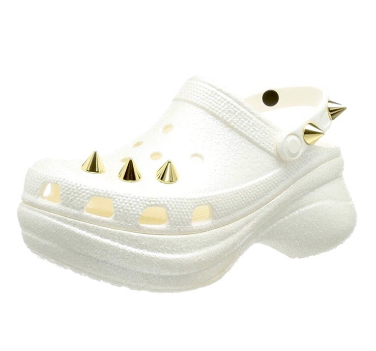 CROCS Classic Bae Glitter Stud Platform Clog White SPIKED LIMITED