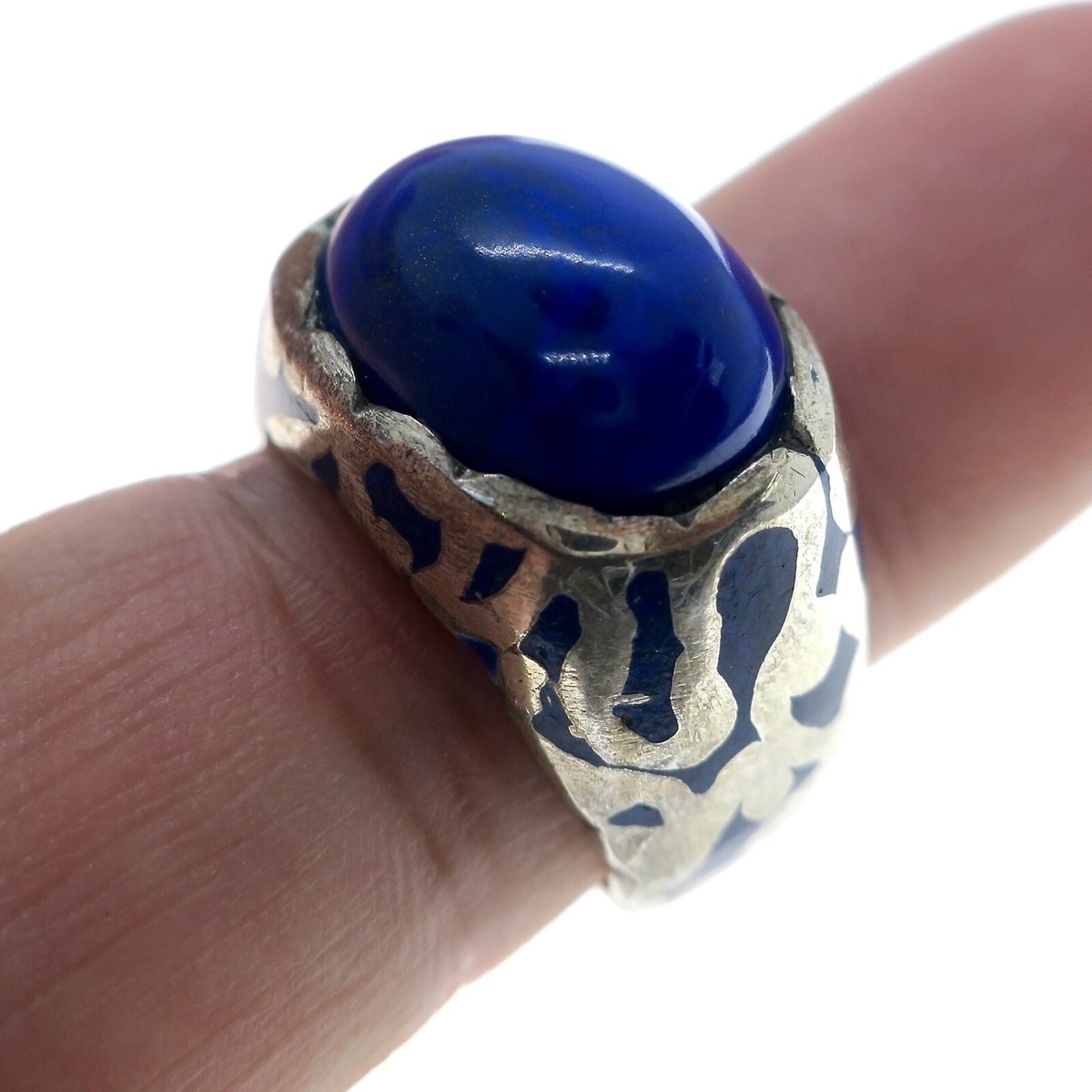 Vintage and Awesome Sterling Silver Blue Lapis Lazuli and Enamel