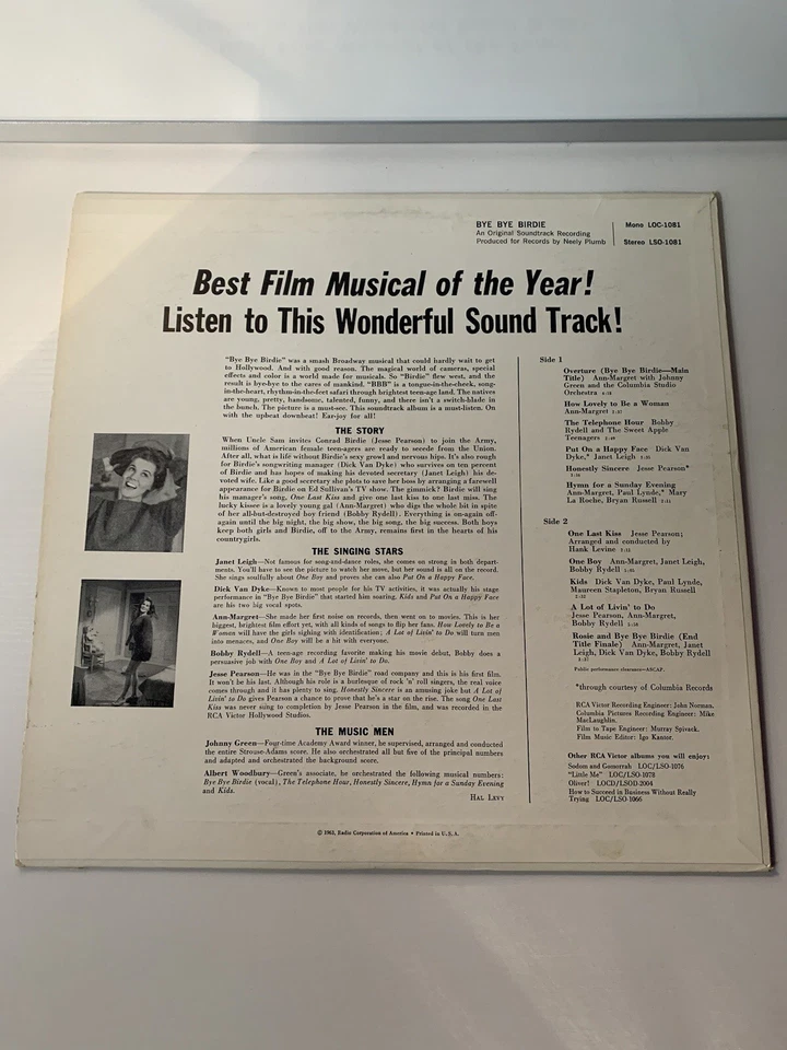 Bye Bye Birdie Original Soundtrack ~ 1963 LSO-1081 ~ 12" LP Vinyl Record Album - Image 2 of 3