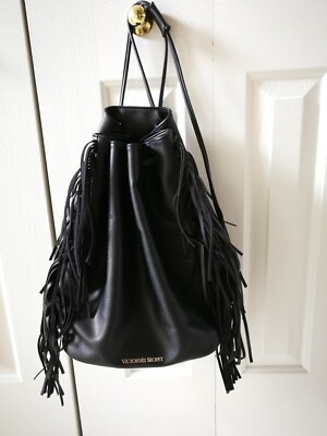 Victoria’s Secret Black Fringe Backpack ✨ Boho Festival Vibes Black Victorias Secret Fringe Backpack NO Zipper/... | Depop main image 2