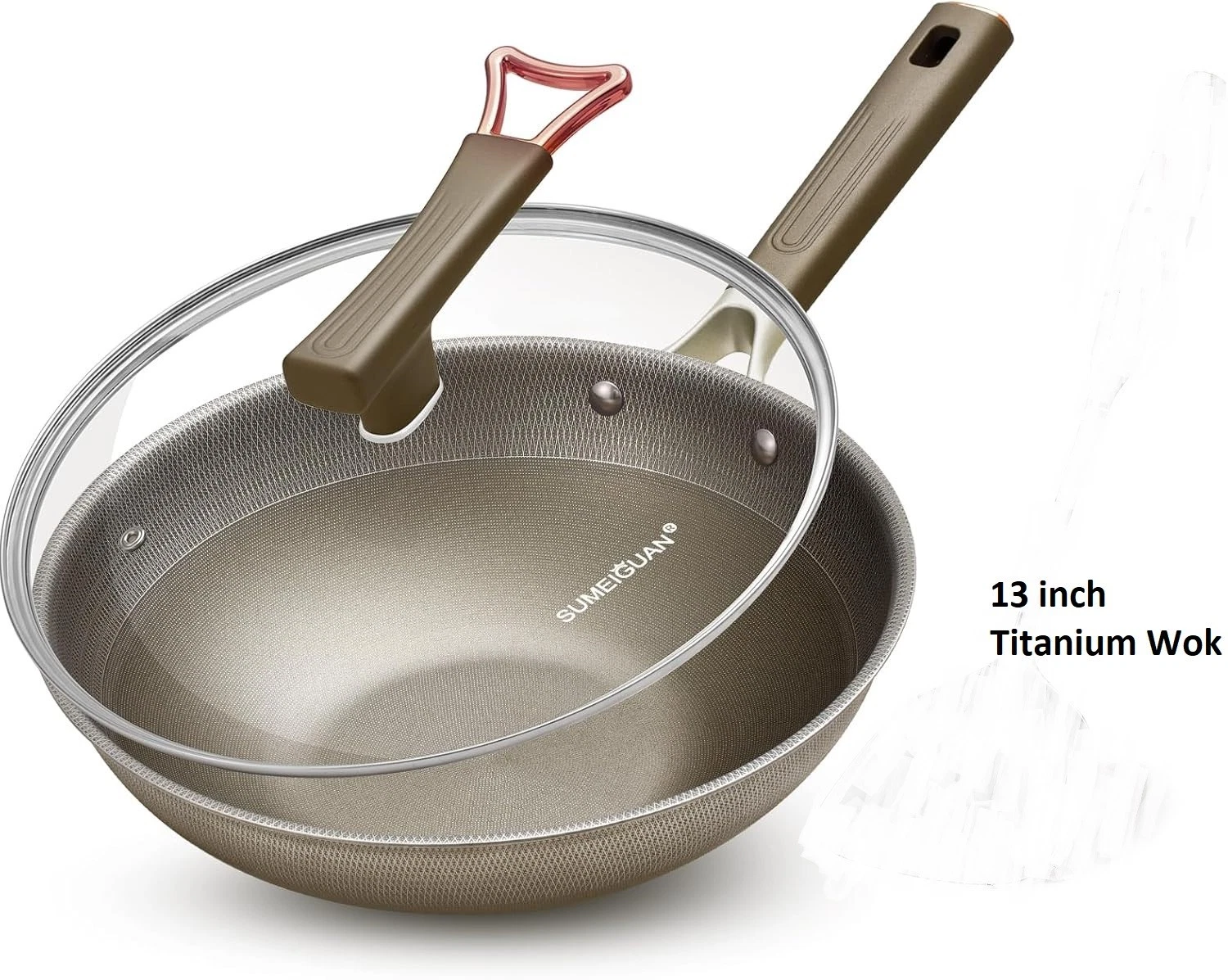 Titanium Wok Pan w Lid Non Stick Frying Pan Flat Bottom, 13 inch, All Stovetops
Opens in a new windo