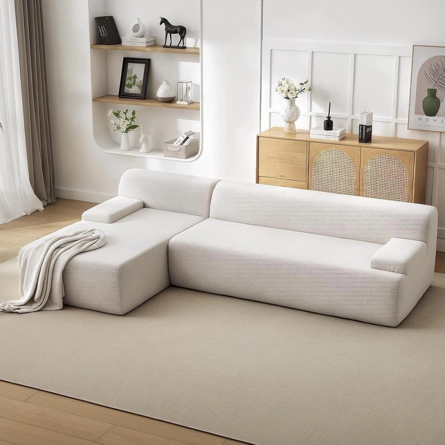 Garvee 106" Modular Cloud Couch Sectional Left Chaise, L-Shaped Boneless Sofa